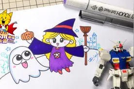 二分钟简笔画，万圣节的幽灵和小魔女来了