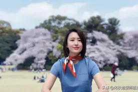 张蕾大方端庄气质好，穿蓝色上衣配阔腿裤去郊游，搭丝巾加分太多图片