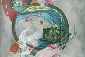 古风黑色系扇子~打稿到上色，详细过程~图片