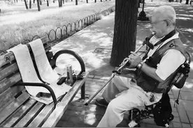 公园里三位明星老头：吹“拐棍”、拉京胡、教鹩哥唱歌图片