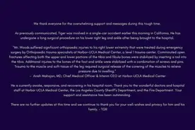 追踪丨“老虎”伍兹车祸后已苏醒并进行紧急手术治疗图片