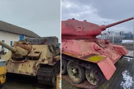 捷克呼吁民众上缴武器 有人开来一辆粉红T-34坦克图片