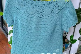 大鱼：雾霾蓝锦鲤鱼百搭钩针短袖套头衫（有编织图解）图片
