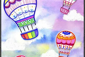 儿童画教程 | 趣味创想与创意拼贴《热气球的旅行》图片