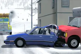 BeamNG：大货车开足马力横冲直撞路口的汽车，模拟真实车祸