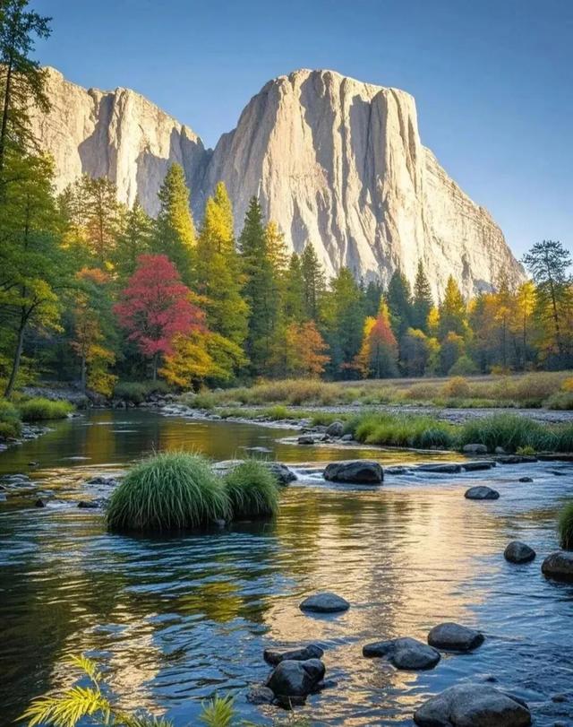 这么美的景色，蓝天山岗彩林碧水，简直是美若仙境