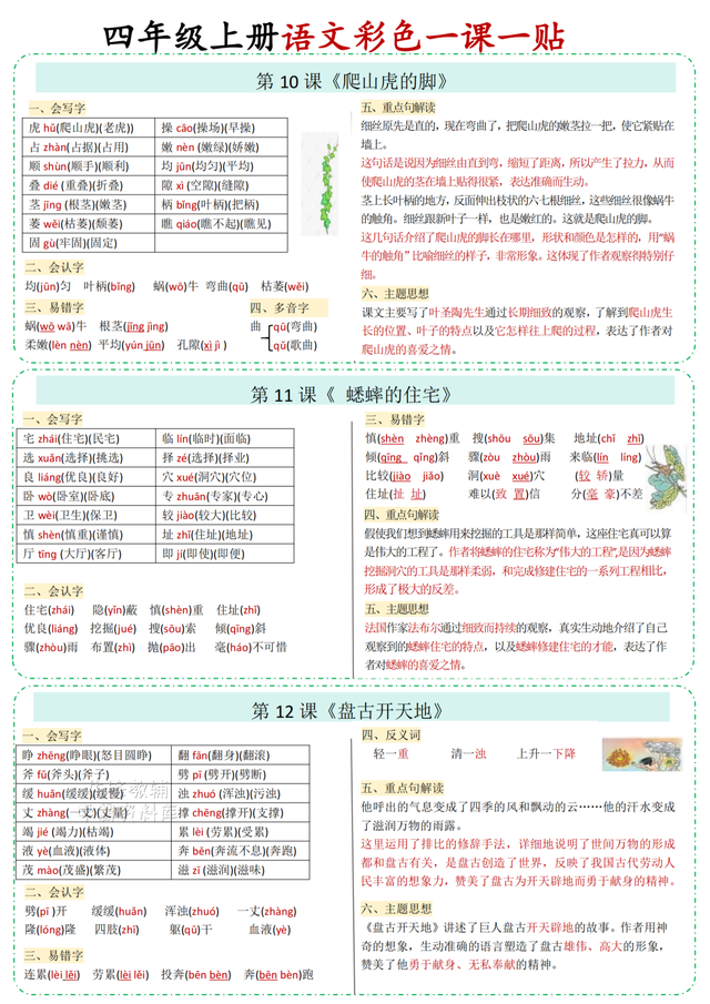 四上语文一课一帖知识点总结