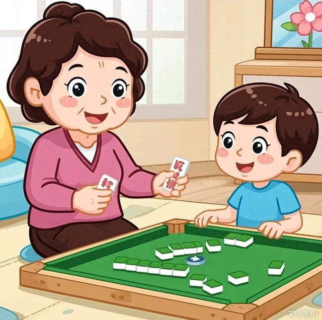 在麻将馆打麻将，遇到一个60多岁的女的，带着一个小男孩