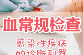 血常规检查：感染性疾病的诊断利器 在感染性疾病方面，血常规发挥着关键作用。当遭遇细菌感染时，白细胞计数往往会升高，并且以中性粒细胞升高为主。比如常见的肺炎、胆囊炎、阑尾炎等细菌感染性疾病，患者进行血常规检查时，就会出现白细胞计数和中性粒细胞比例升高的情况。而如果是病毒感染，白细胞计数则可能正常或者降低，同时淋巴细胞比例会升高。像流感、病毒性肝炎、水痘等病毒感染性疾病，都能在血常规检查中有所体现。
#硬核健康科普行动  #血常规解读视频封面