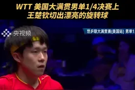 WTT美国大满贯男单1/4决赛上，王楚钦切出漂亮的旋转球！（央视频号：奥运来了）