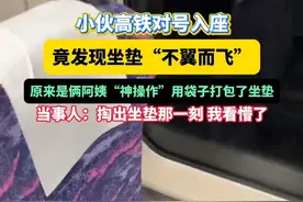 小伙高铁对号入座，竟发现坐垫“不翼而飞”，原来是俩阿姨“神操作”用袋子打包了坐垫。#万万想不到 #高铁 #无座