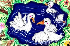 教程丨少儿美术课程《白毛浮绿水，红掌拨清波》图片