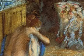 粉彩画艺术欣赏：作品名称《蹲着的女人》图片