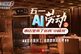 五一AI劳动（2）酒店里来了送餐小萌宠“您的餐到了，请戳戳我的脸吧”图片
