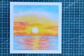 超简单的海上日出油画棒风景画。只需要纸巾就可以完美过渡颜色